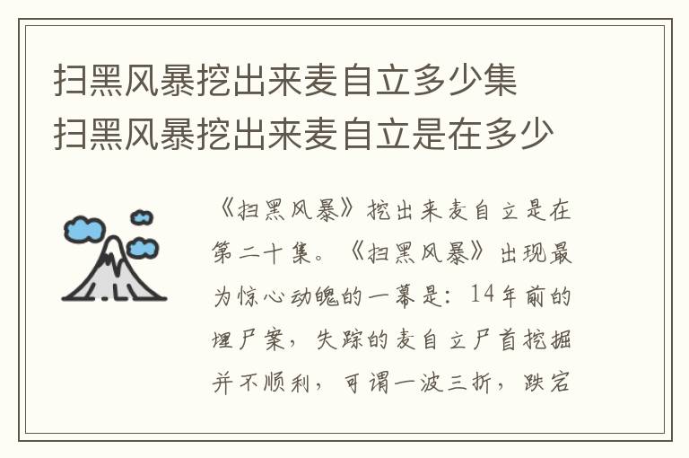 掃黑風(fēng)暴挖出來麥自立多少集  掃黑風(fēng)暴挖出來麥自立是在多少集